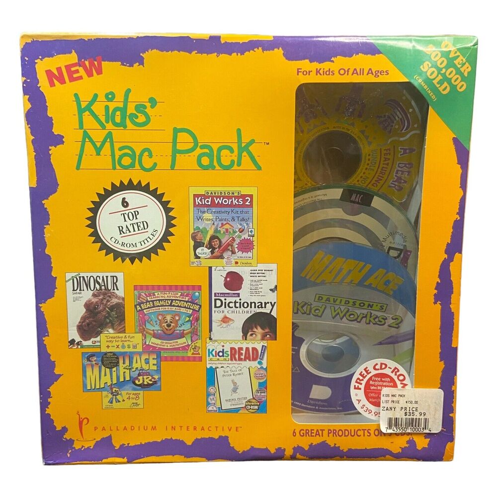 SEALED 1995 Kids Mac Pack 6 CD-ROM MAC Computer Games Palladium Interactive 90s